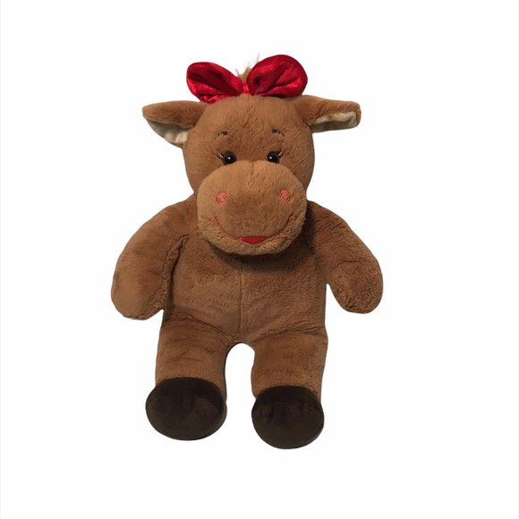 BuildABear Toys Build A Bear Brown Cow Red Lips Bow 7in Plush